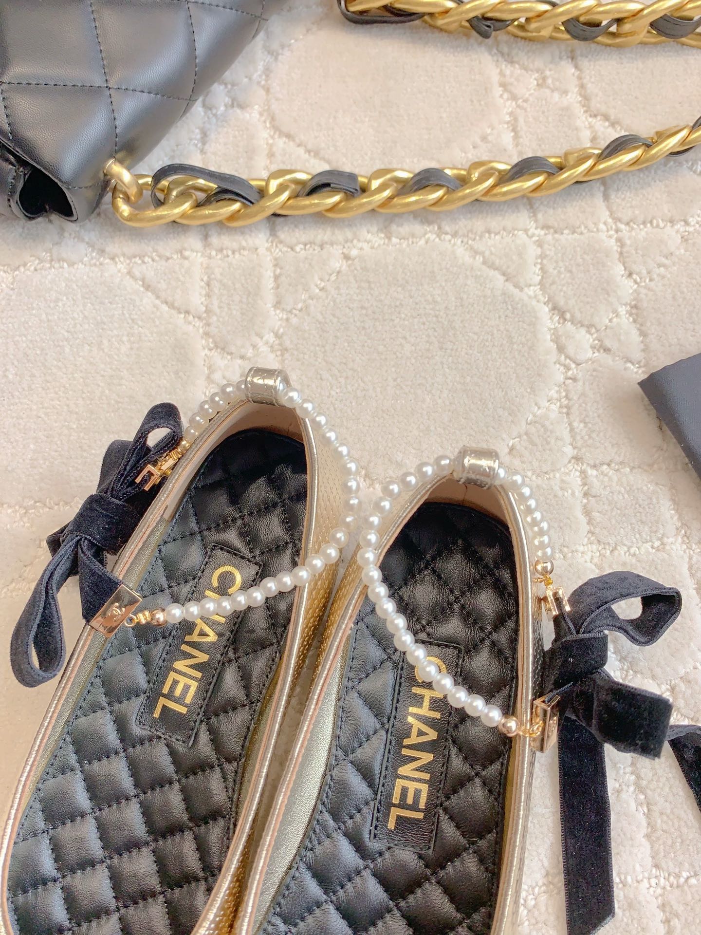 CHA Pearl anklet bow embellished ballet flats 1825022814