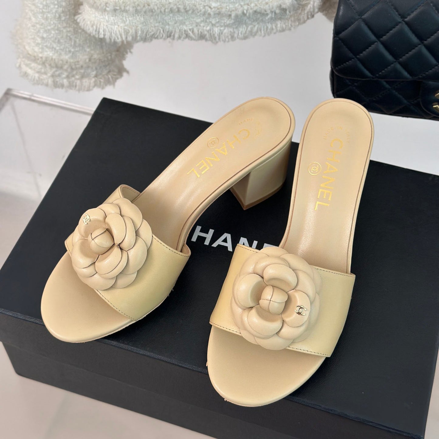 CNL Camellia block heel slippers 1824082701