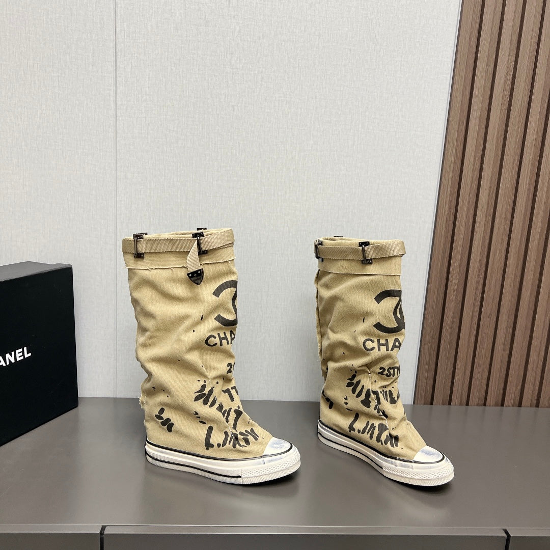 CNL2024vs autumn and winter new thick-soled canvas long boots 0724091201