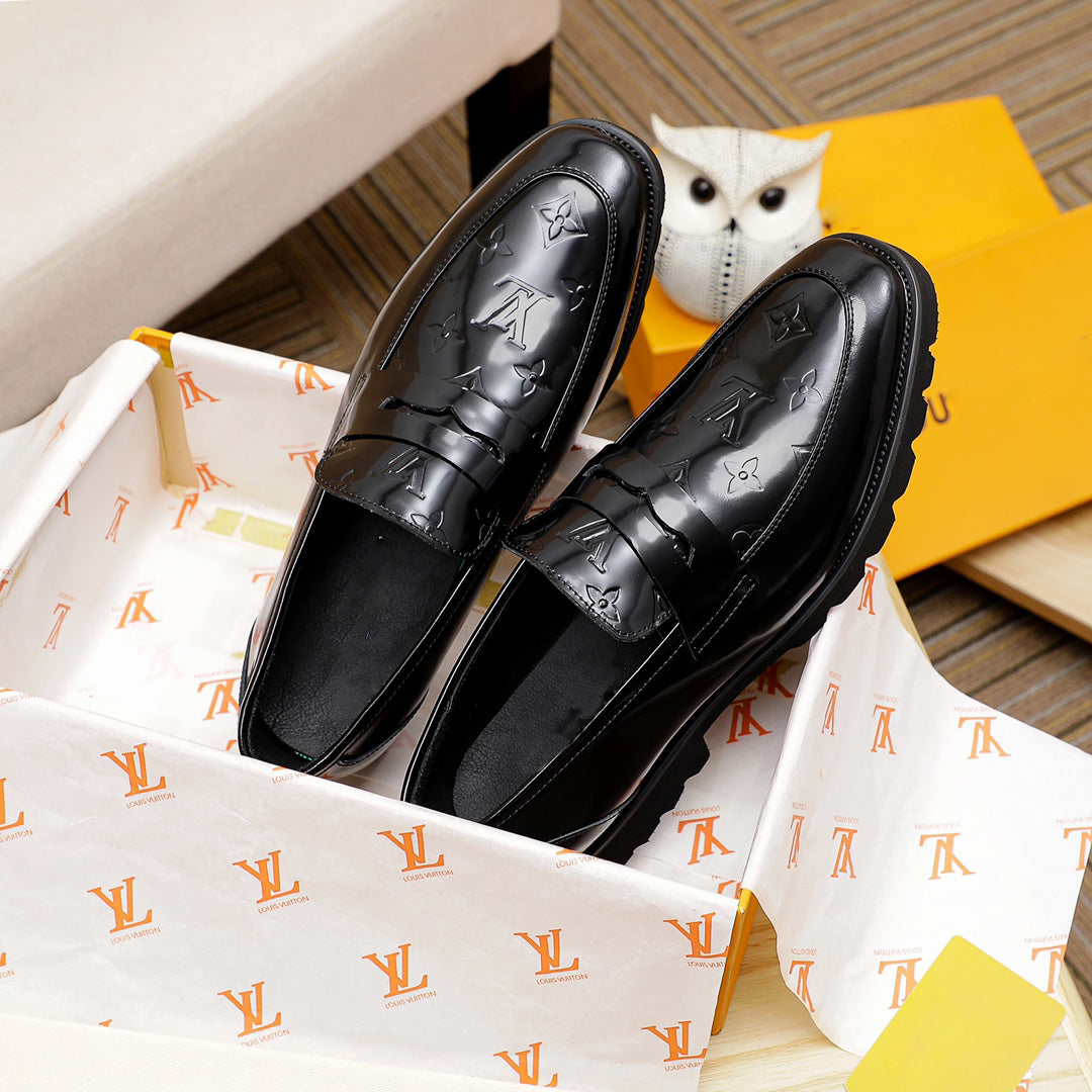 Bright Black Handmade Leather Men's Fashion Casual Loafers