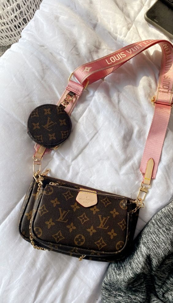 Handmade Leather Crossbody Bag Monogram Brown Multi Pochette