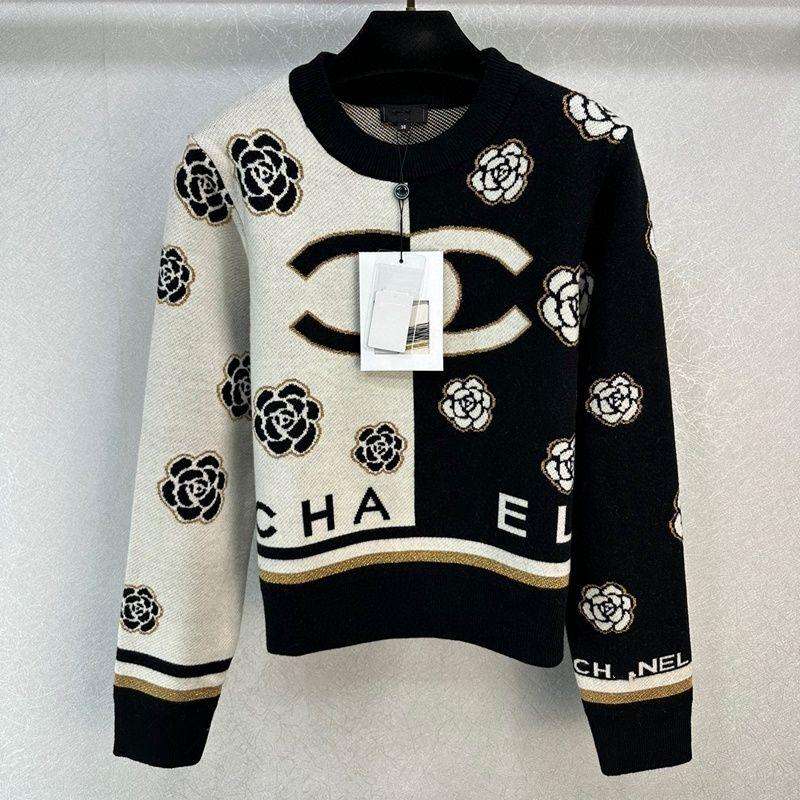 Camellia Small Fragrance Color-block Pullover Sweater Women's Design Sense Elegant op-PD05202312201