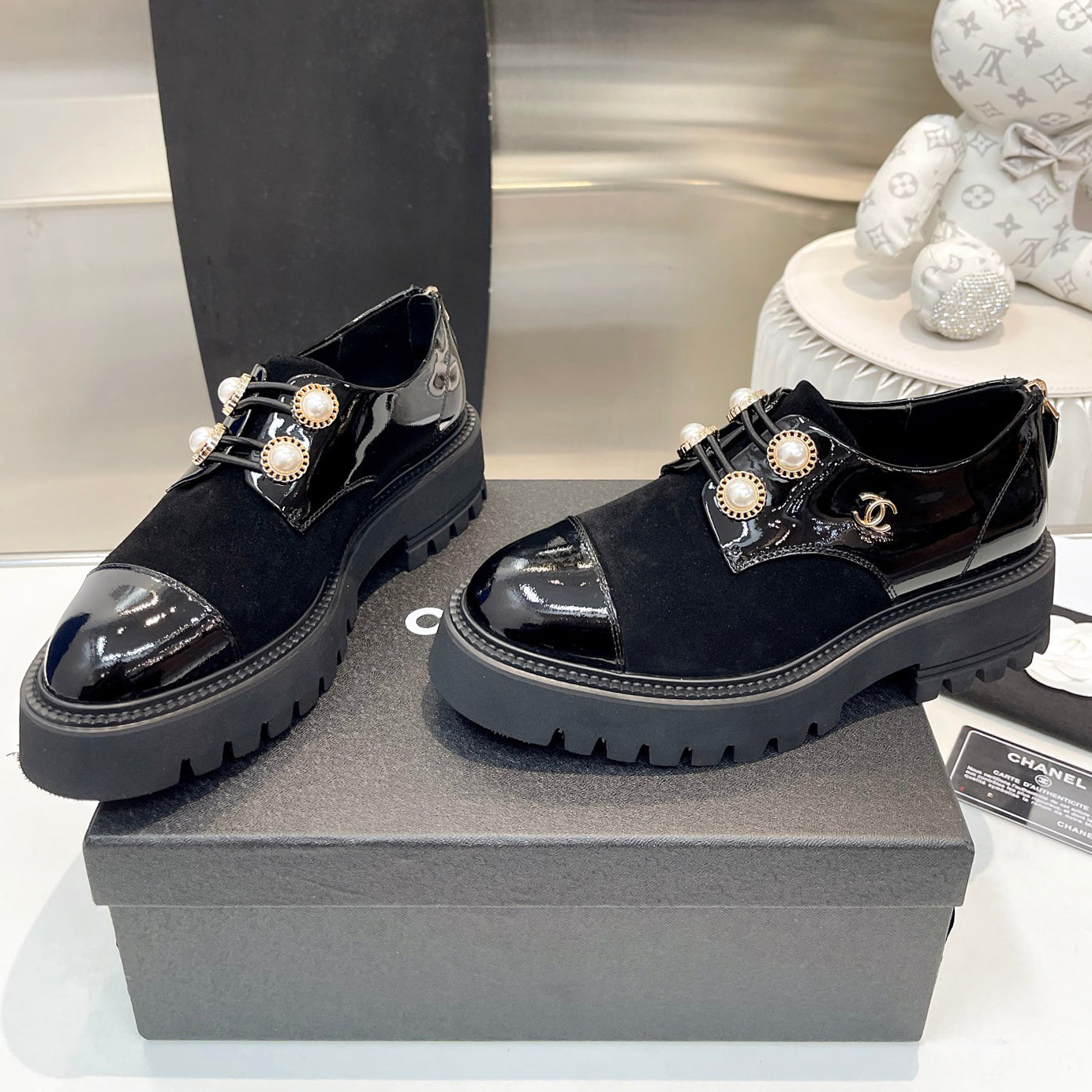 Pearl metal buckle platform leather shoes XC1823100502