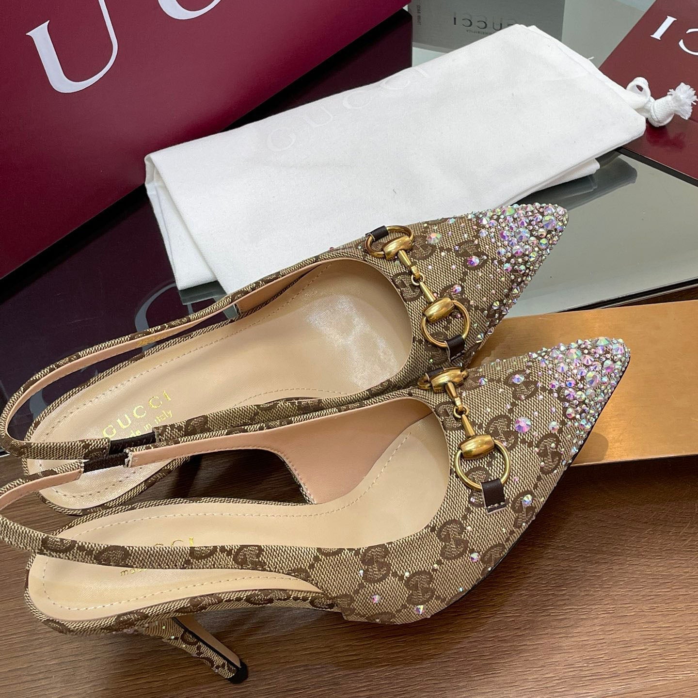 GG Horsebit crystal slingback pumps 1825031003