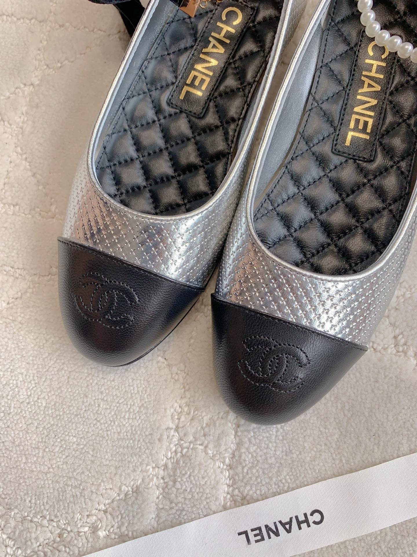 CHA Pearl anklet bow embellished ballet flats 1825022814