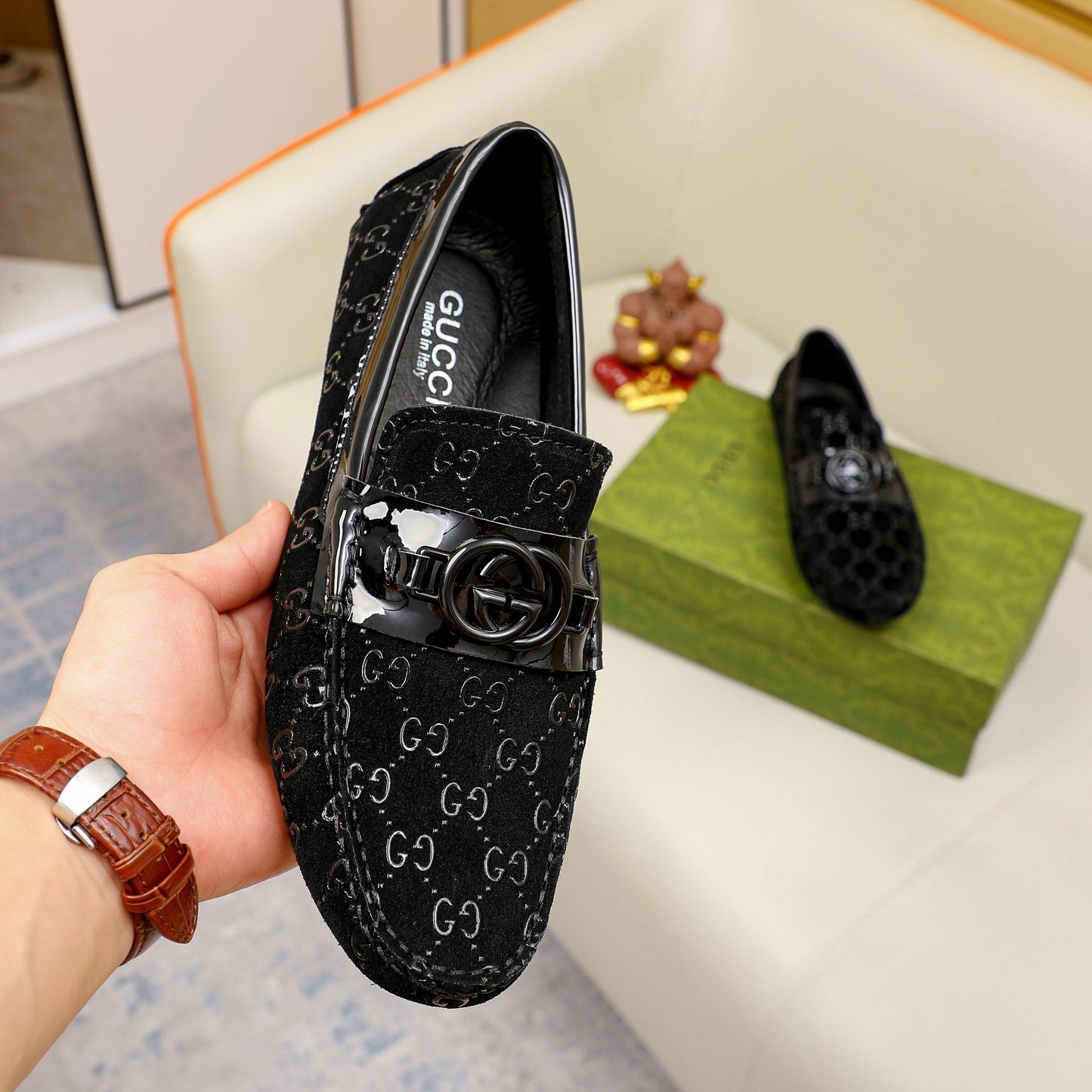 G fashion all-black printed slip-ons 0724091402