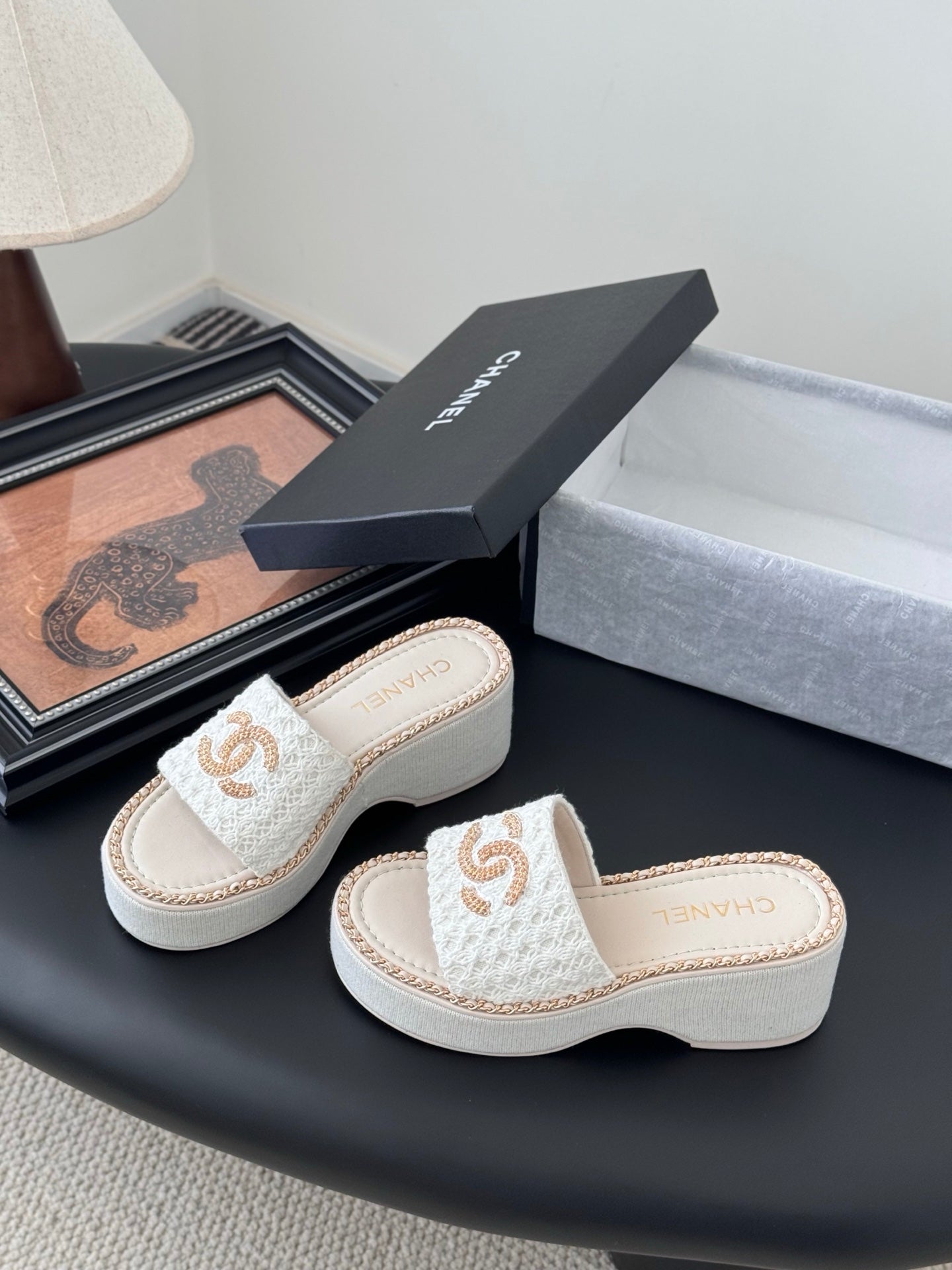 CNL women's platform chain double C slide sandal 1825042902