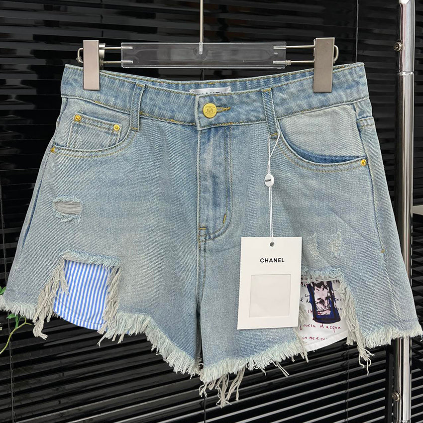 New fashion ripped patchwork printed shorts 1024052801