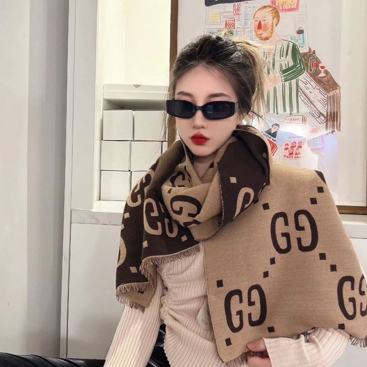 High-end double-sided cashmere shawl women's wool cape PD0823111612