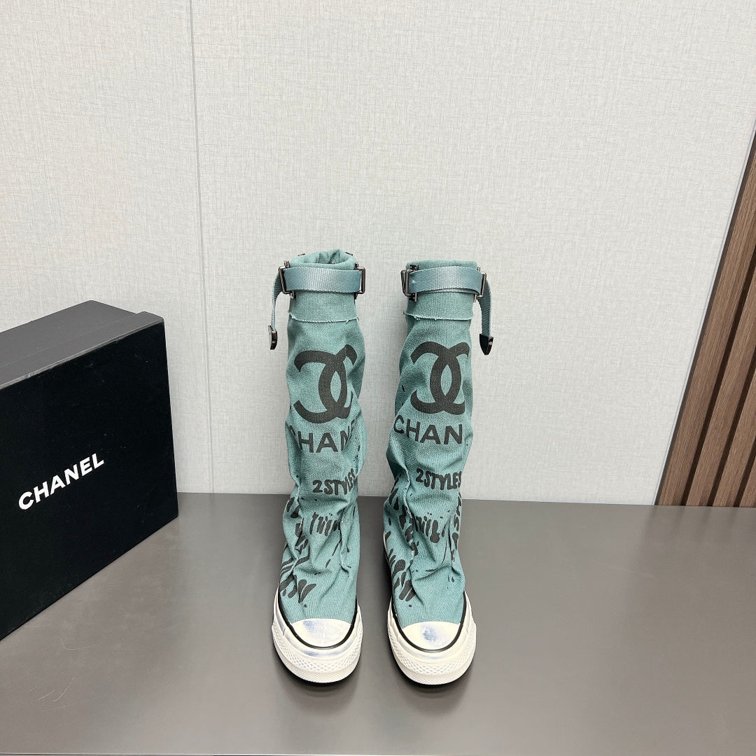 CNL2024vs autumn and winter new thick-soled canvas long boots 0724091201