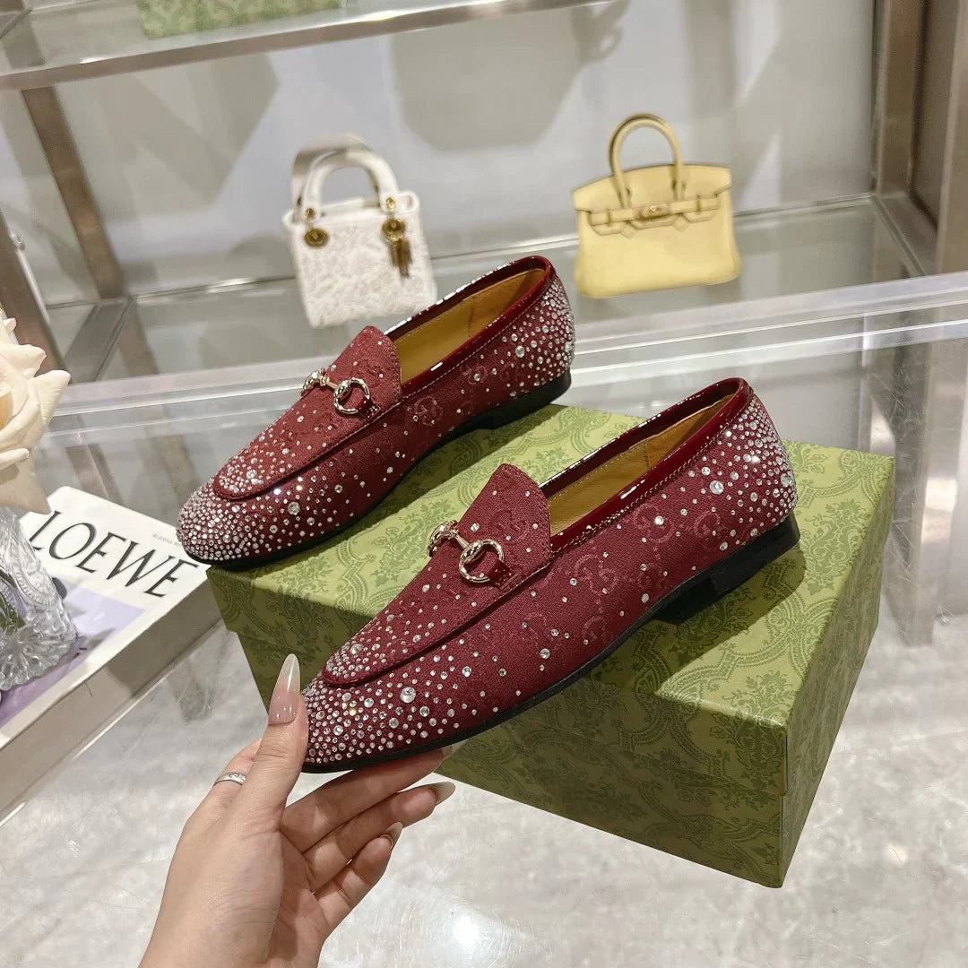 Women's New Rhinestone Horsebit Buckle Loafers 1025011710