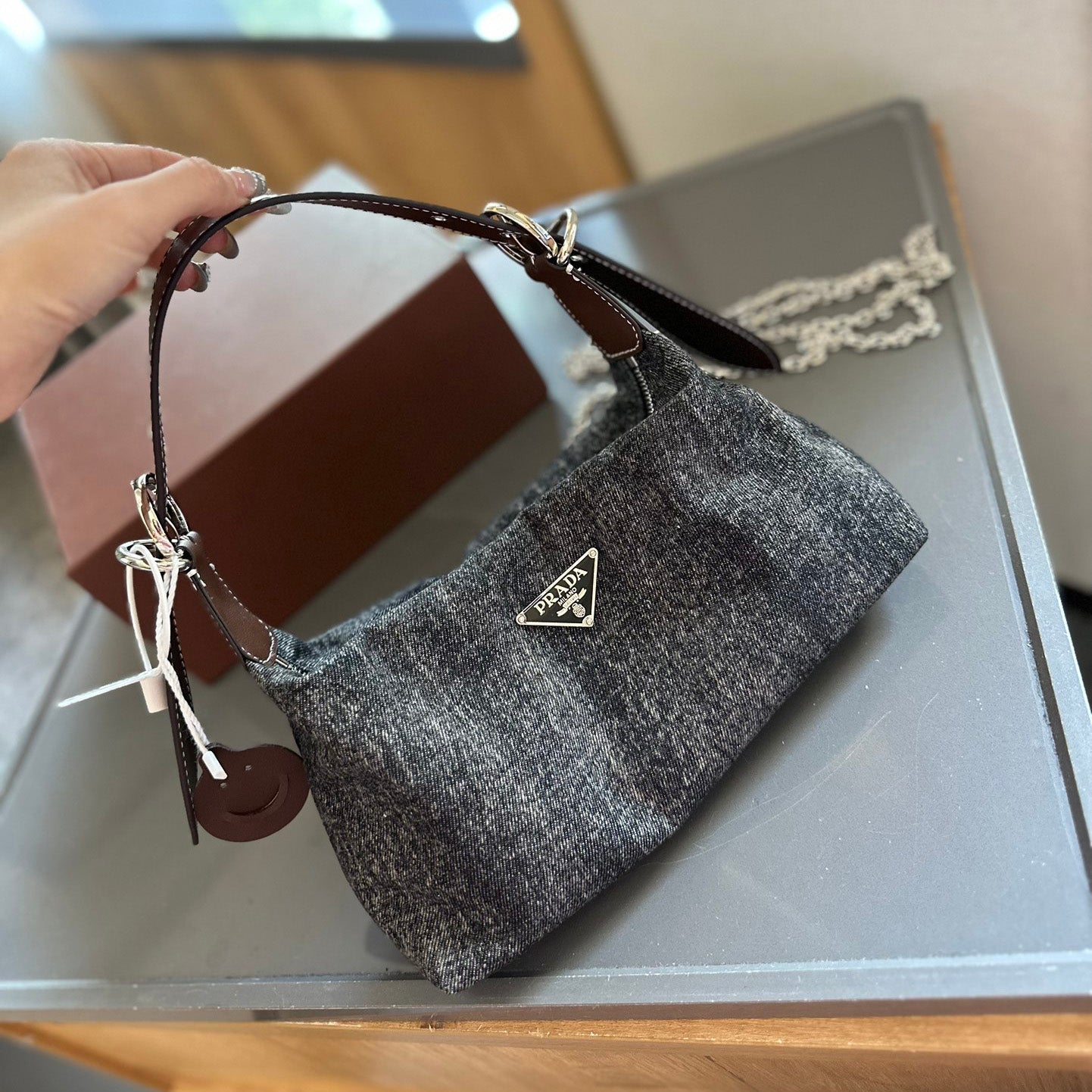 Classic underarm denim bag 1824050302