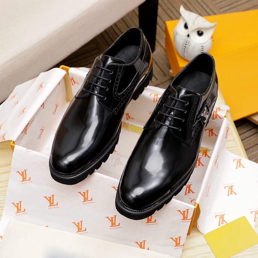 Bright Black Handmade Leather Men's Fashion Dress Shoes