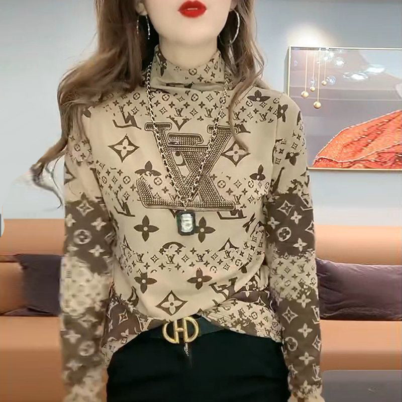 High neck hot diamond bottomed shirt with elastic fit PD10021201