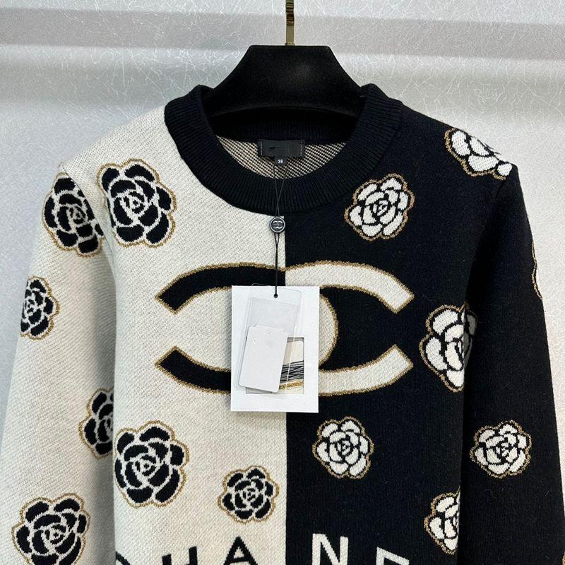 Camellia Small Fragrance Color-block Pullover Sweater Women's Design Sense Elegant op-PD05202312201