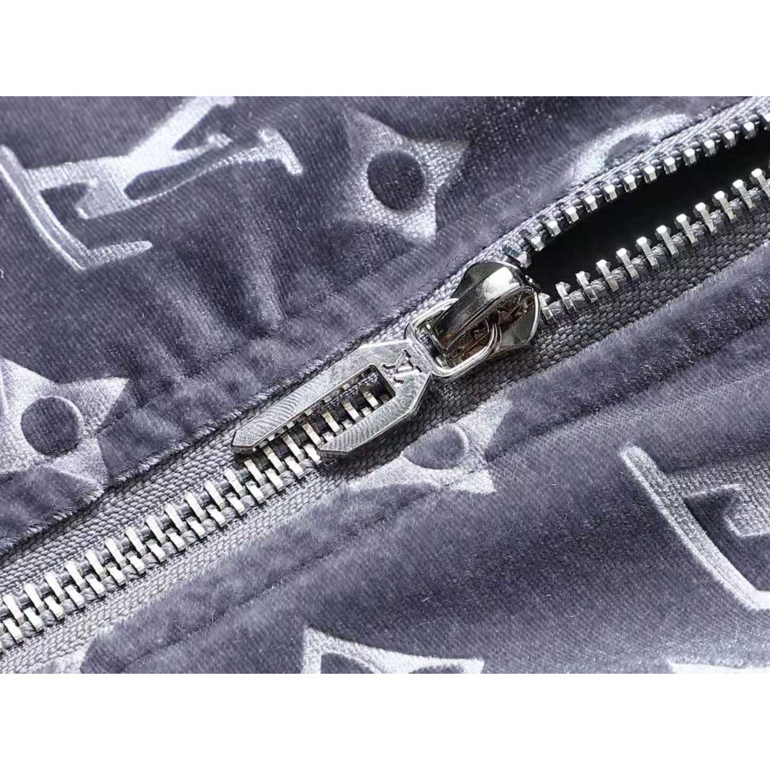 V Grey Embroidered Velvet Suit LXYMC23021505