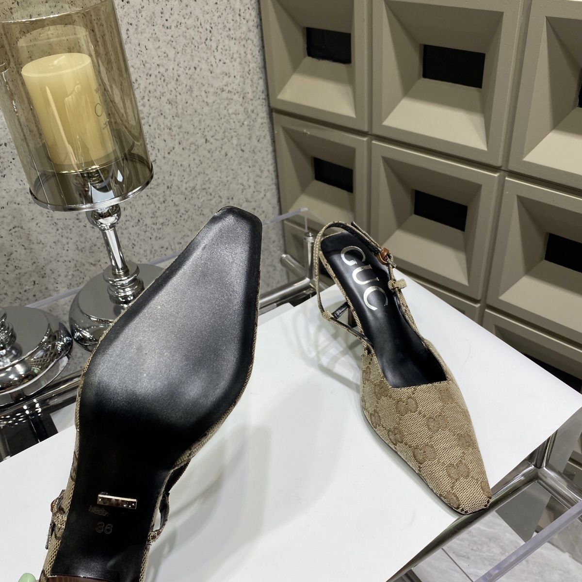 One-Line Buckle Square Toe Cat Heel Fashion High-Heeled Shoes XC0823091106