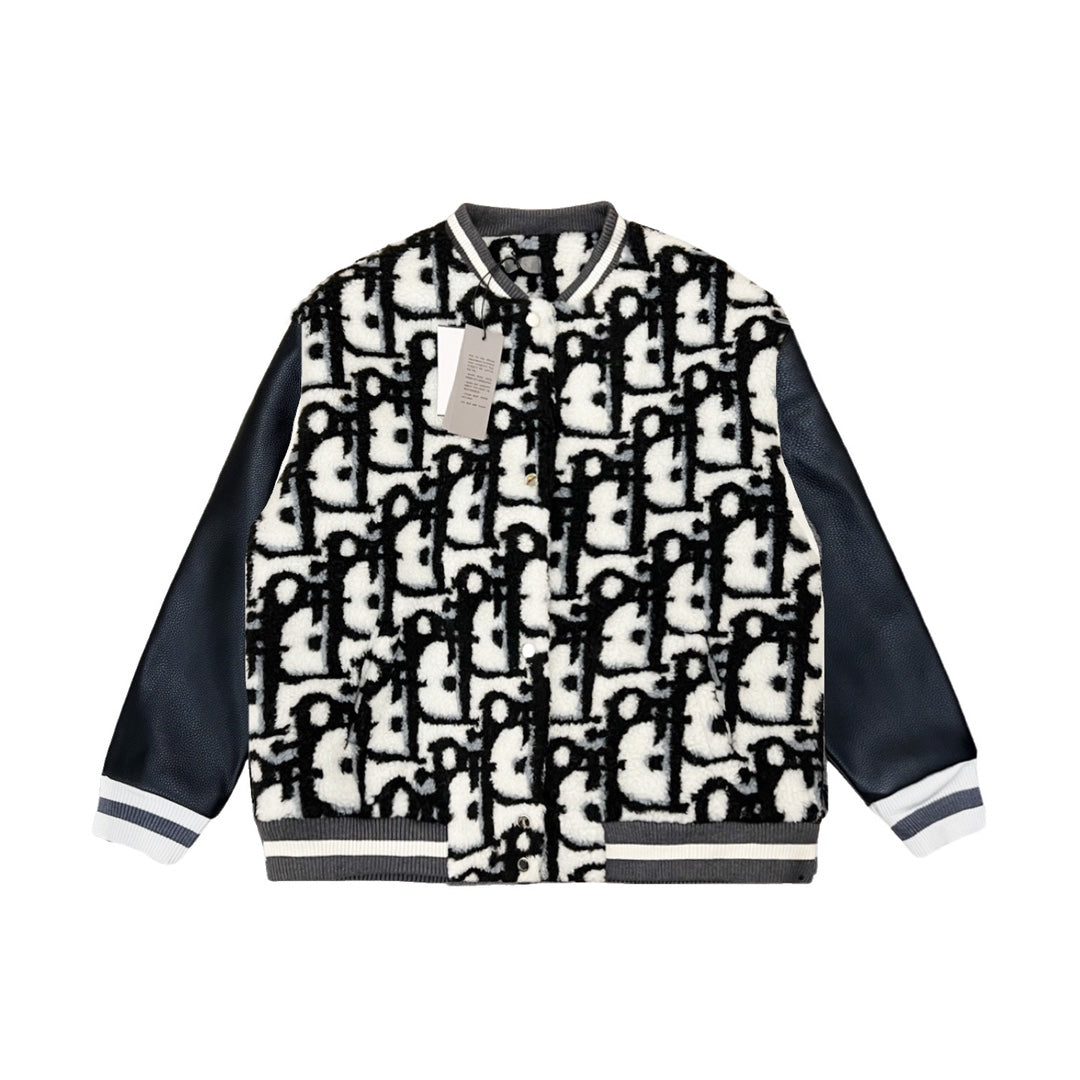 Sherpa Padded Padded Baseball Jacket with Leather Sleeves XC16061401