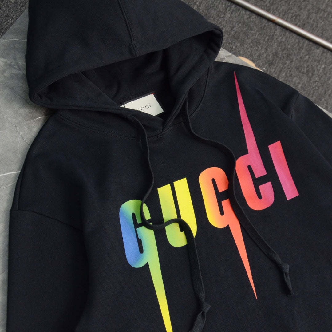 Classic colorful lightning print hooded sweatshirt XC0823091908