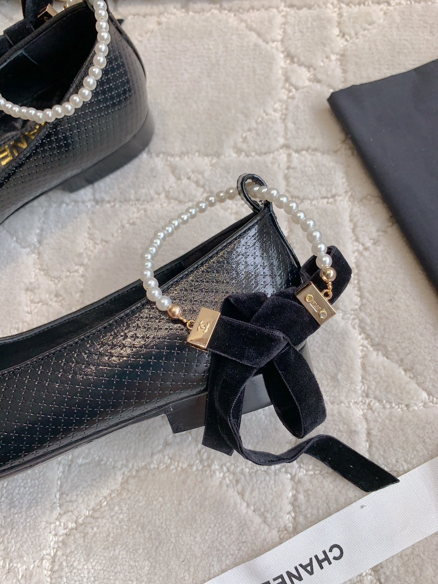 CHA Pearl anklet bow embellished ballet flats 1825022814