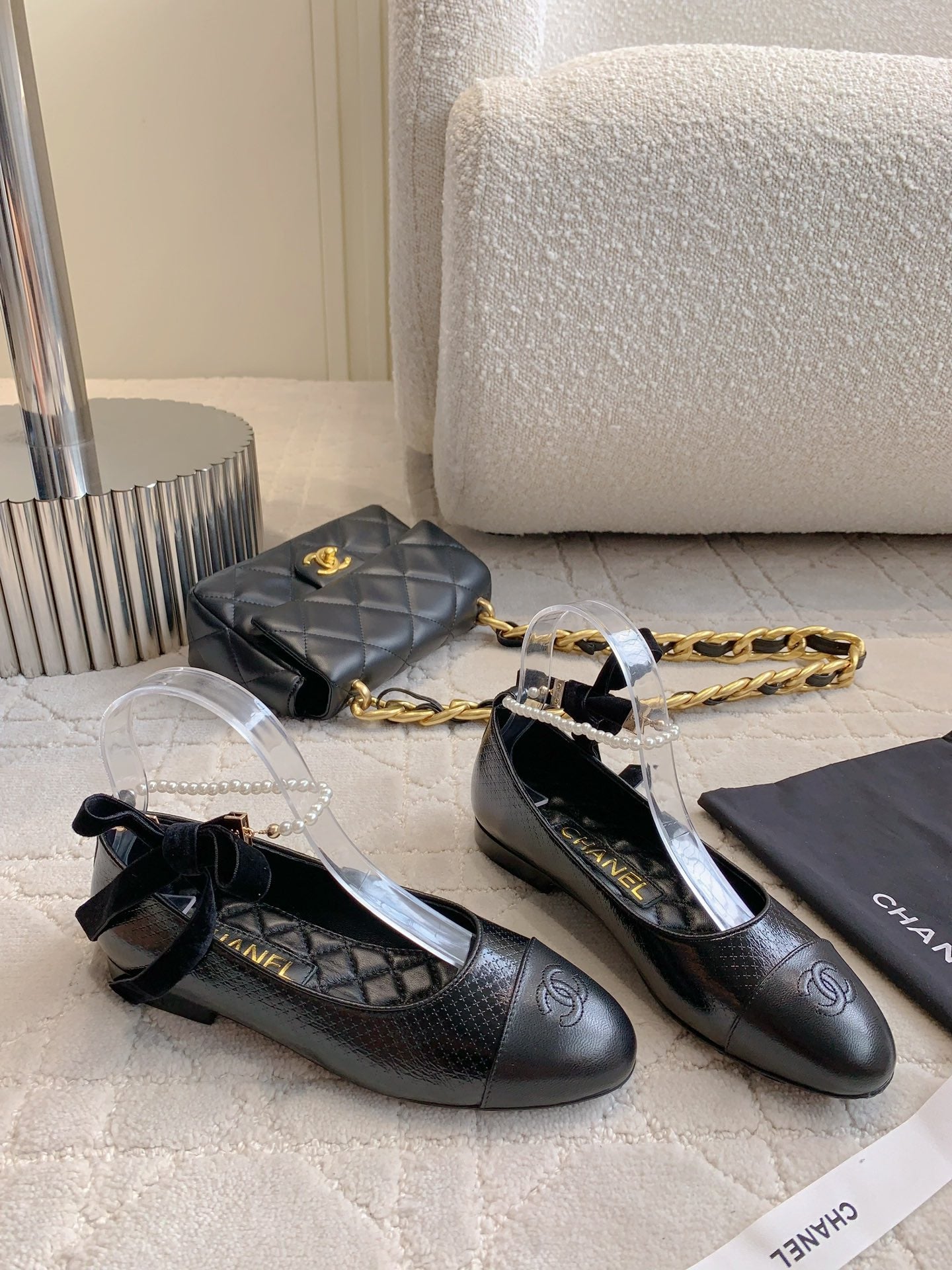 CHA Pearl anklet bow embellished ballet flats 1825022814