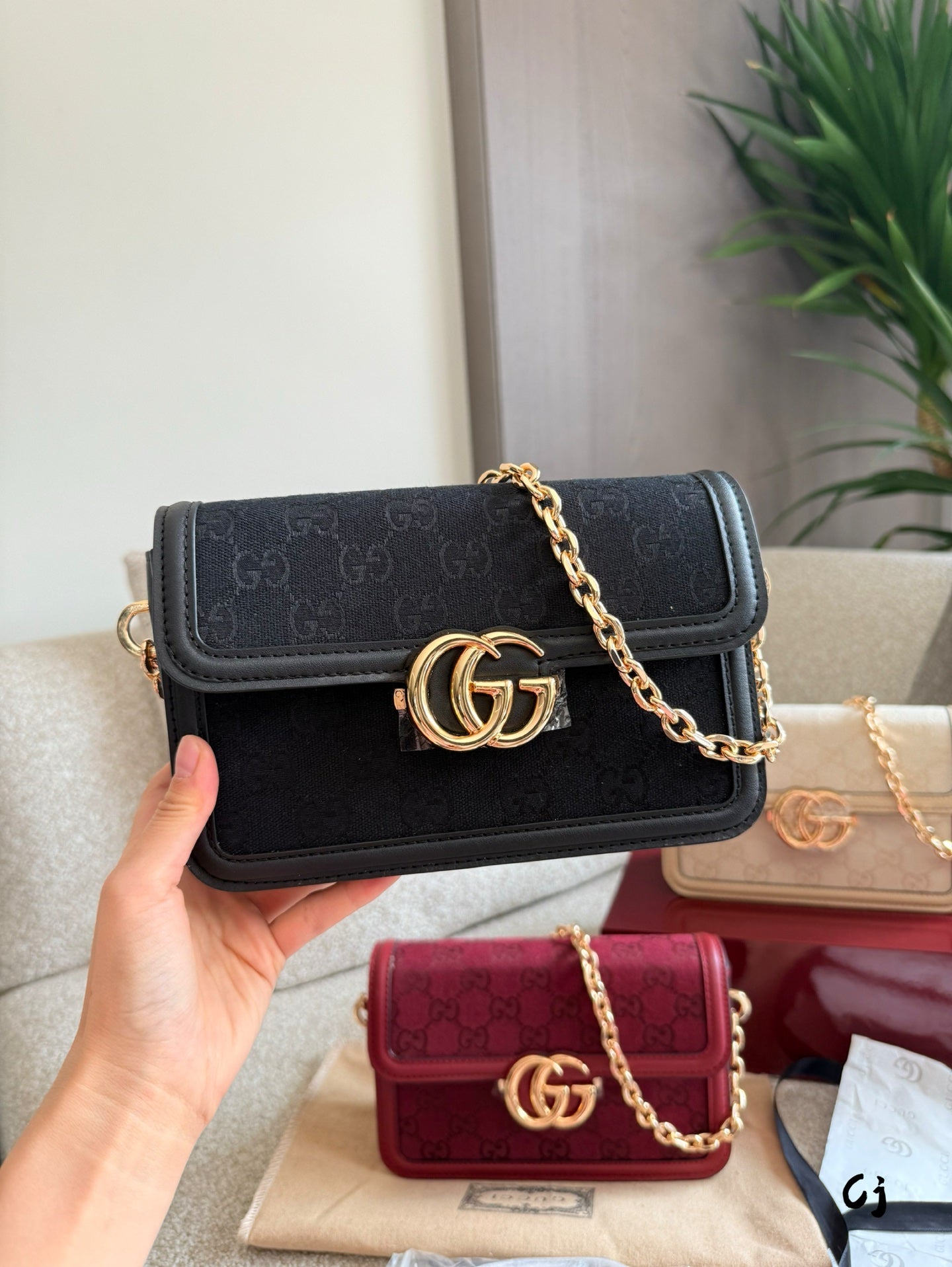 GG Canvas and leather trim shoulder bag 1825040906