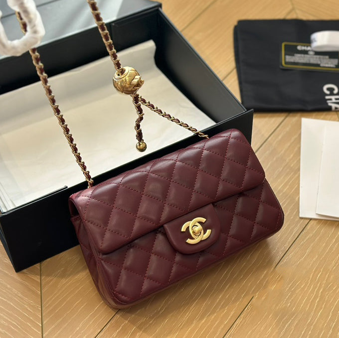 CNL Diamond check wine red chain bag 0724100101