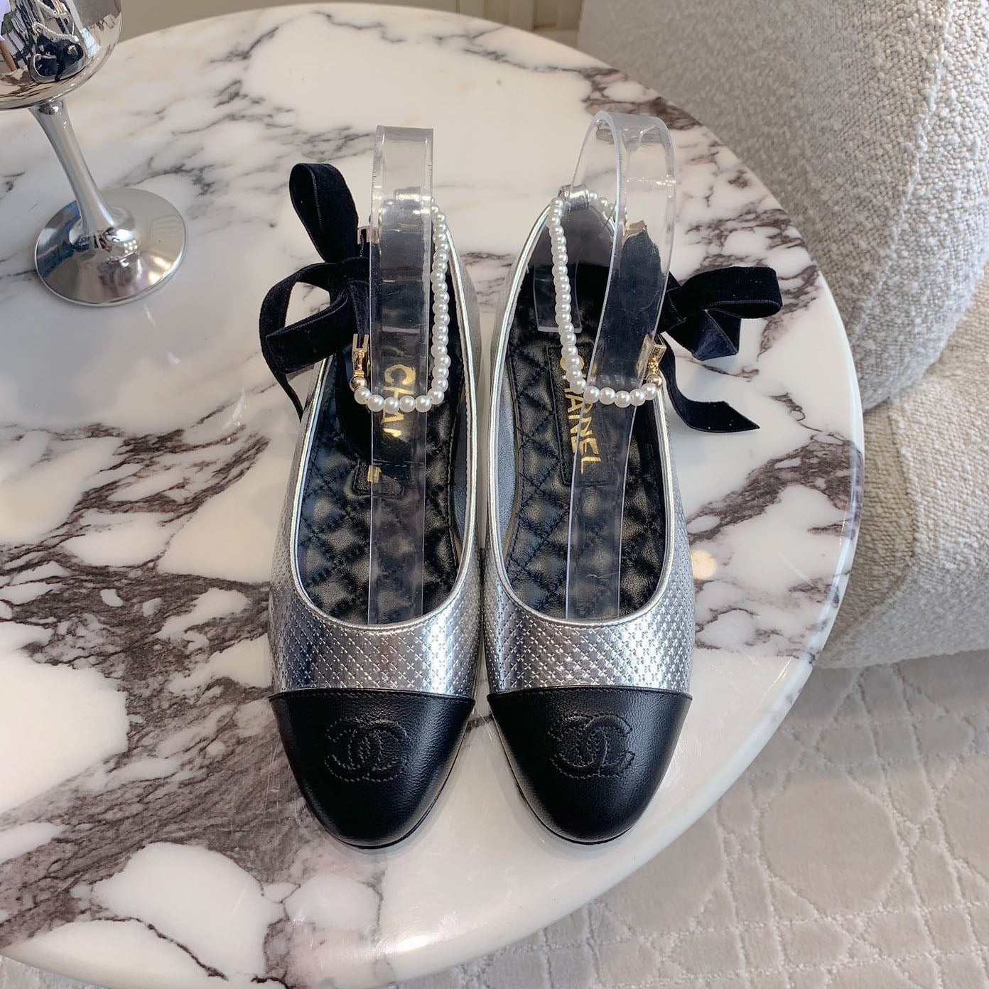 CHA Pearl anklet bow embellished ballet flats 1825022814