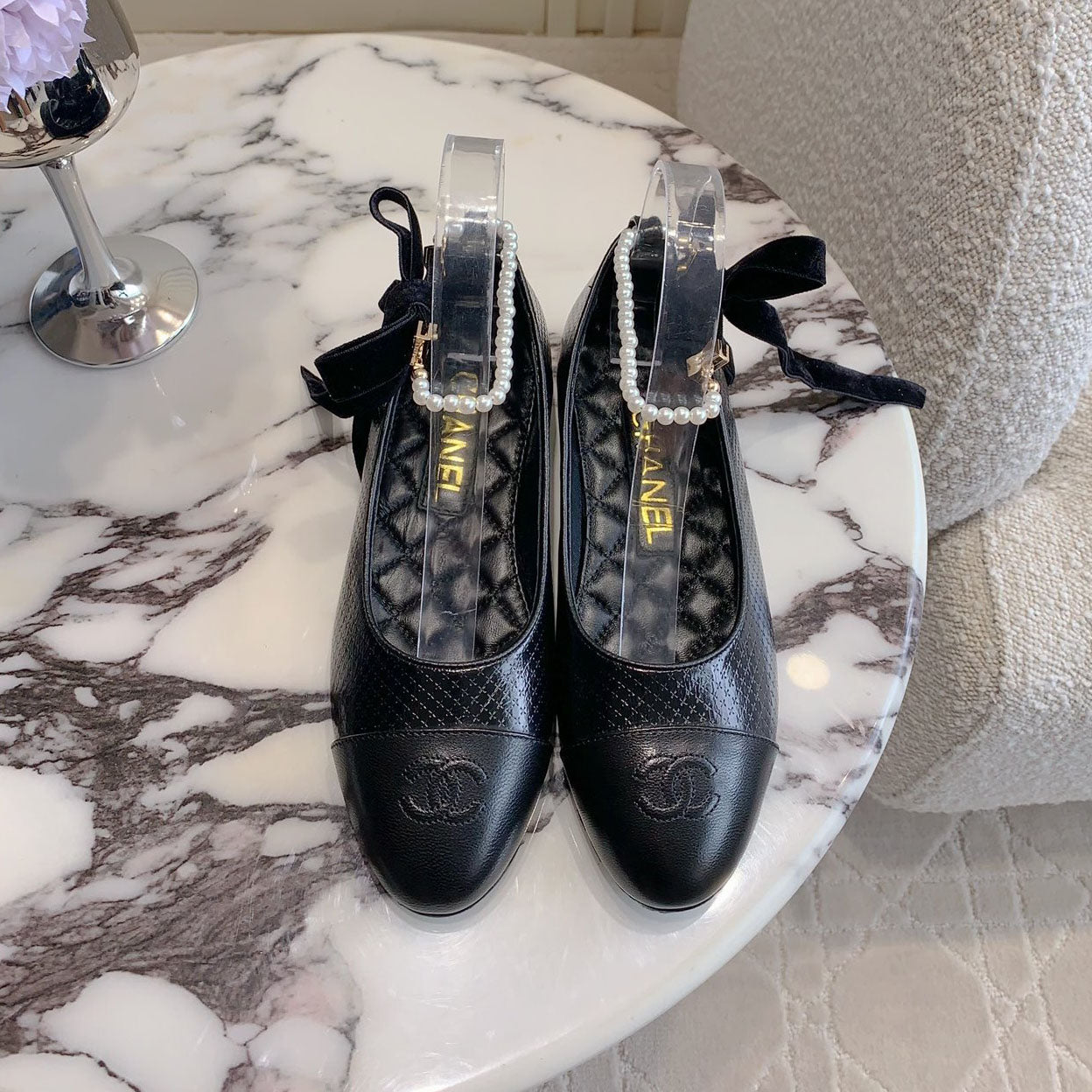 CHA Pearl anklet bow embellished ballet flats 1825022814