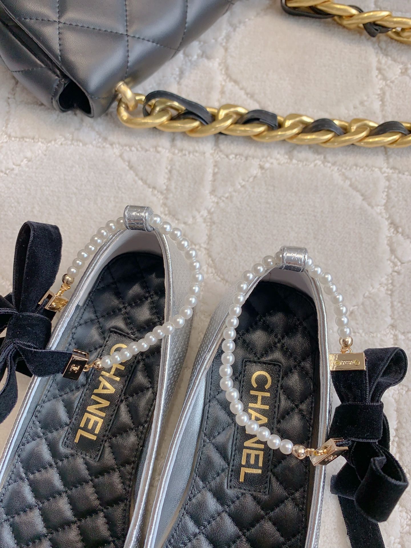 CHA Pearl anklet bow embellished ballet flats 1825022814