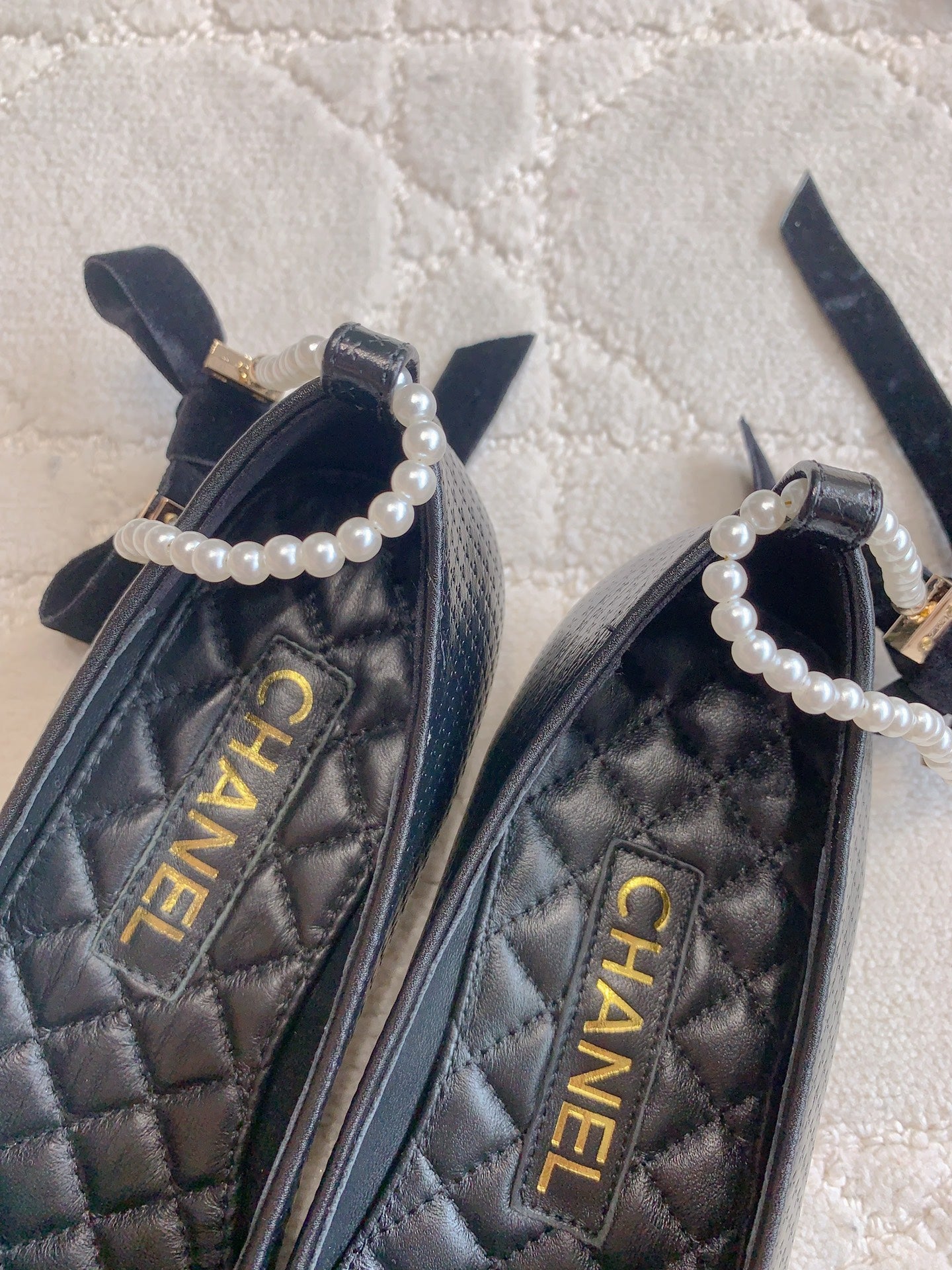 CHA Pearl anklet bow embellished ballet flats 1825022814