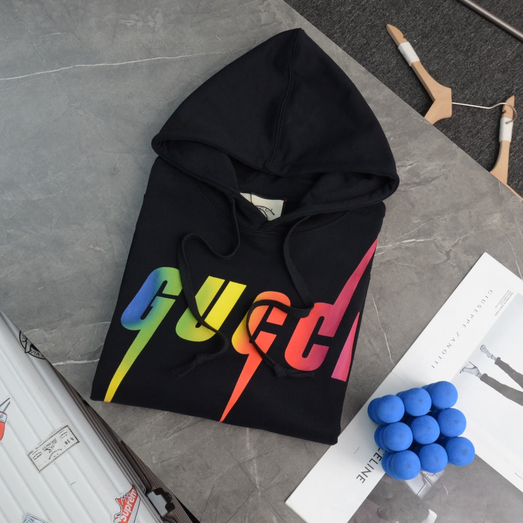 Classic colorful lightning print hooded sweatshirt XC0823091908
