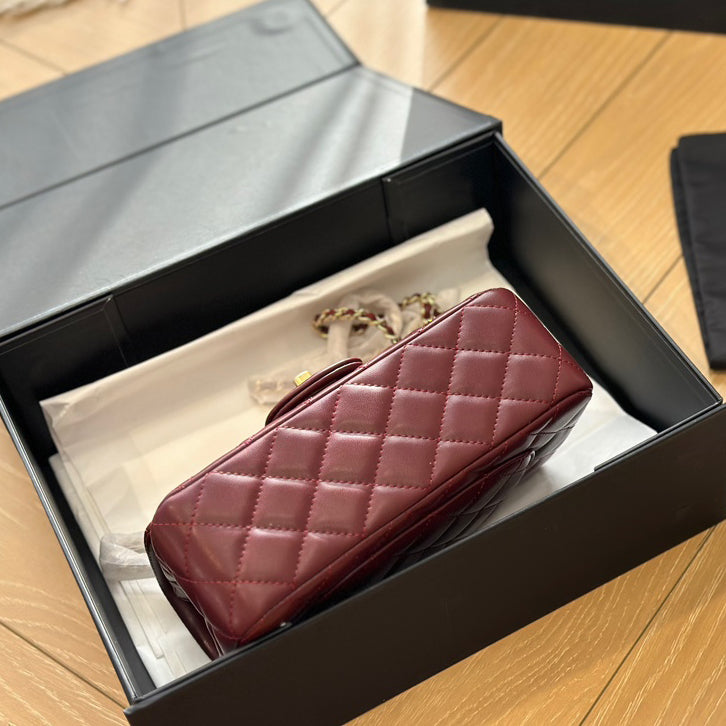 CNL Diamond check wine red chain bag 0724100101