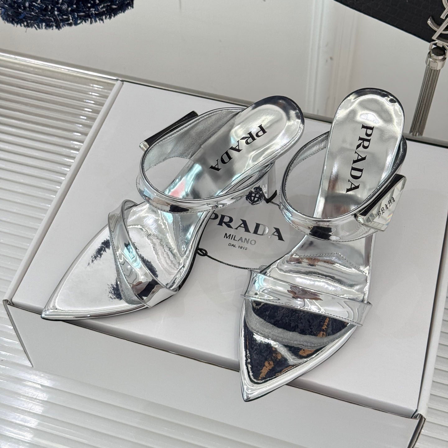 PR Triangle logo pointed toe sandals 1825061002