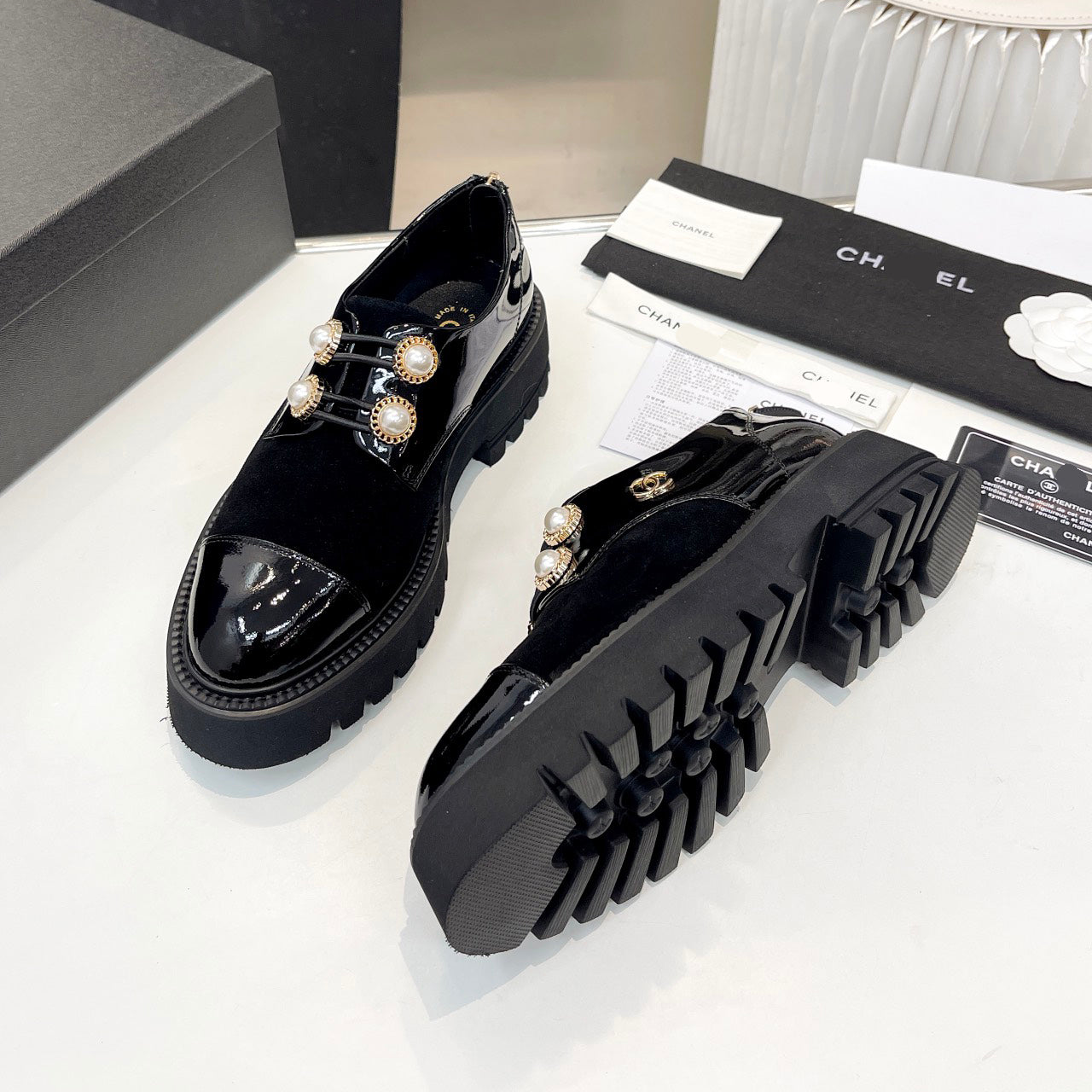 Pearl metal buckle platform leather shoes XC1823100502