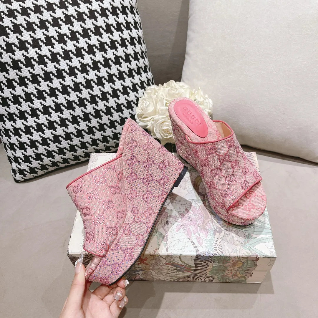 G new printed sequins platform ladies slippers XC07061201