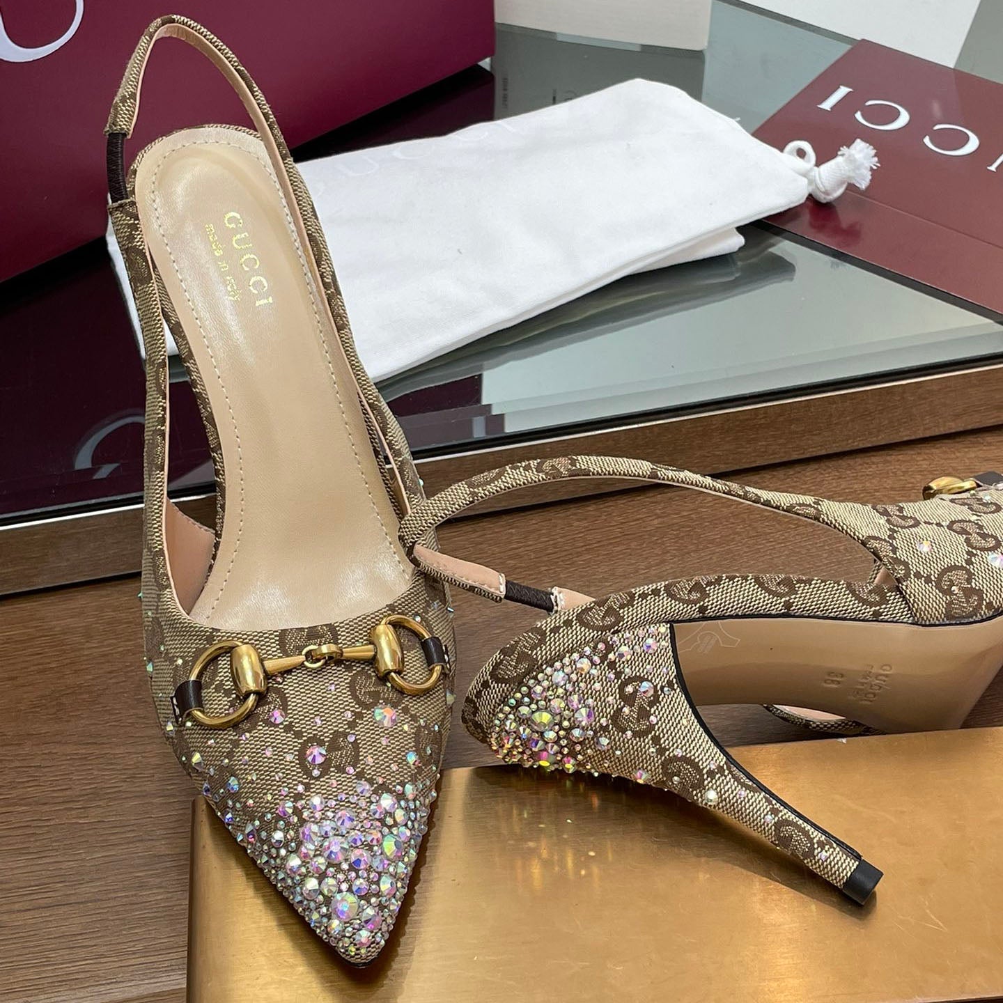 GG Horsebit crystal slingback pumps 1825031003