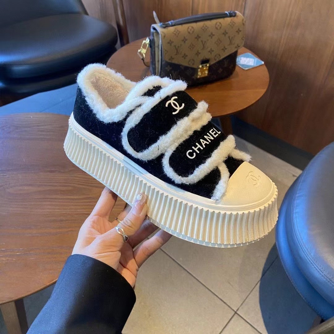 23 CL Velvet high-top and low-top genuine leather thick-soled warm Velcro fasteners, versatile and fashionable platform shoes PD 0423111405