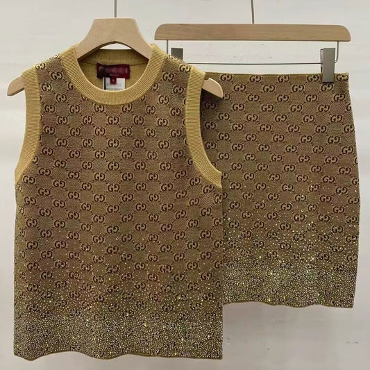 New diamond-encrusted wool vest skirt 1025042406