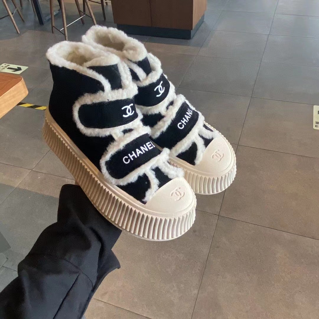 23 CL Velvet high-top and low-top genuine leather thick-soled warm Velcro fasteners, versatile and fashionable platform shoes PD 0423111405