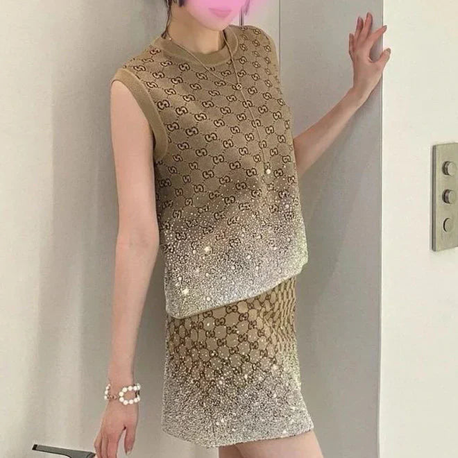 New diamond-encrusted wool vest skirt 1025042406