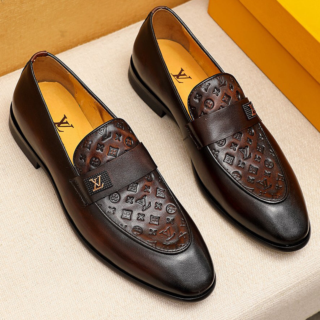 Luxury pattern dark style formal dress slip on shoes
