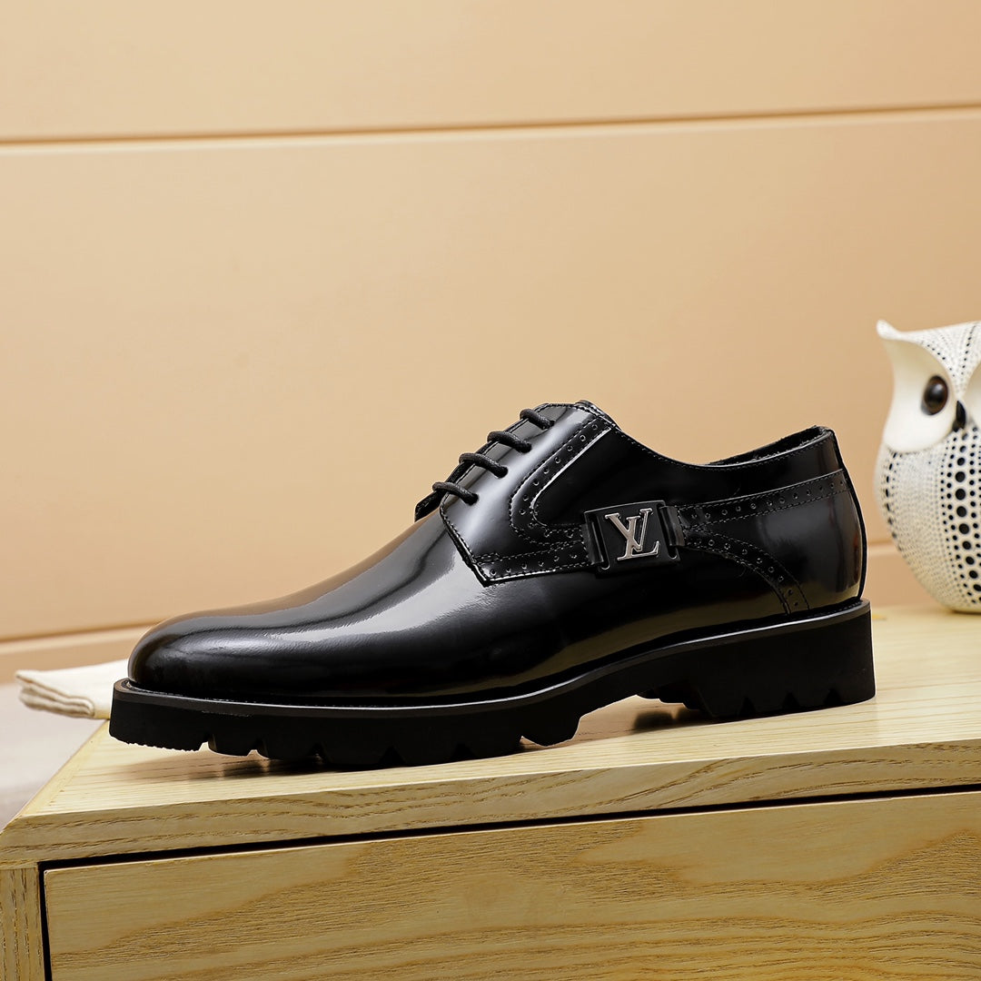 Bright Black Handmade Leather Men's Fashion Dress Shoes