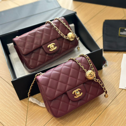 CNL Diamond check wine red chain bag 0724100101