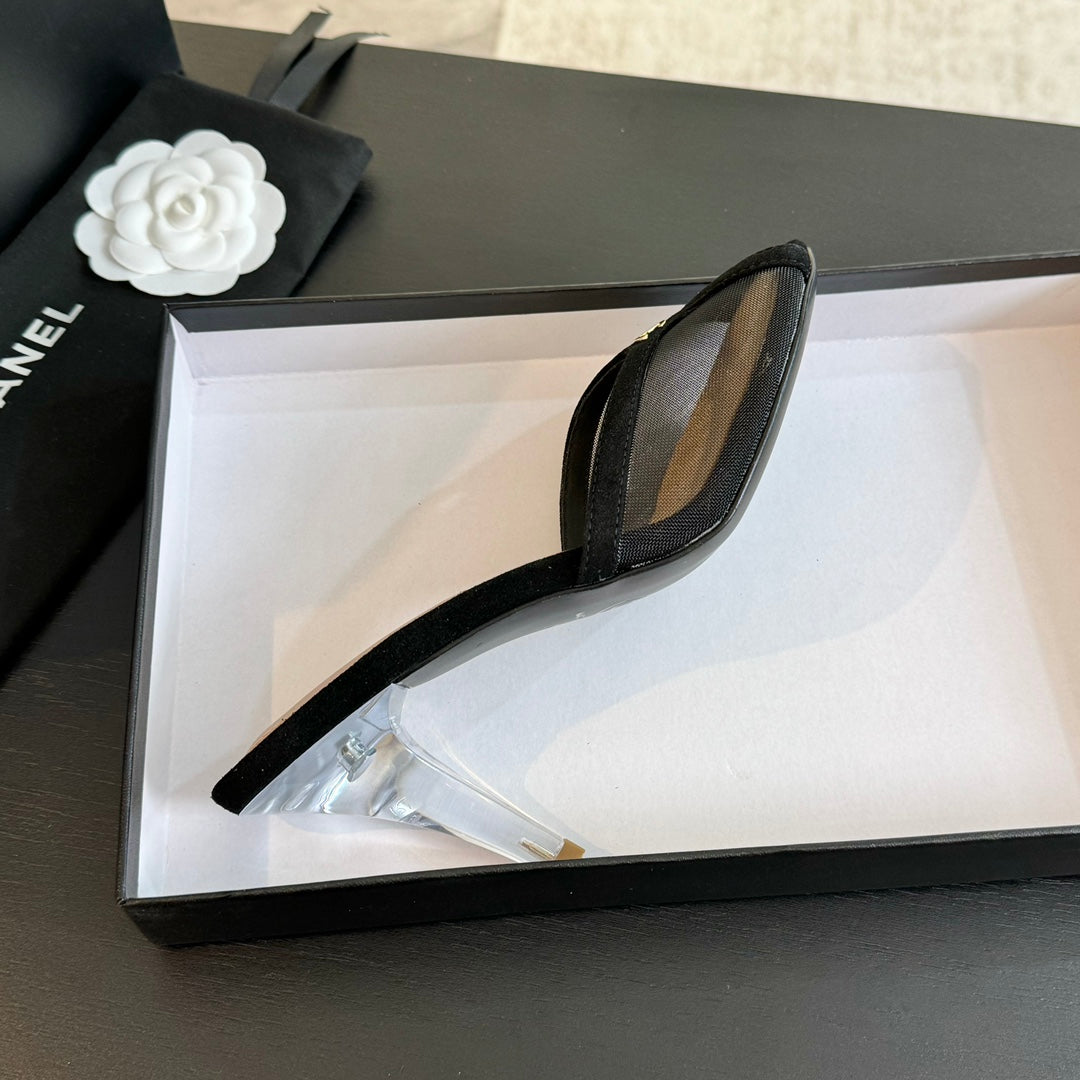 CNL 24S catwalk style embroidered mesh slippers high heels 1824060904