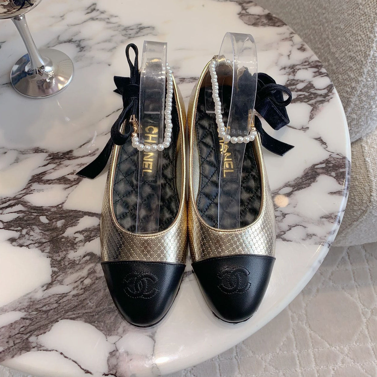 CHA Pearl anklet bow embellished ballet flats 1825022814