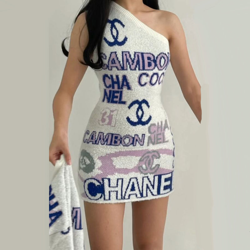 Fashionable diagonal shoulder sexy knit dress PD10052416