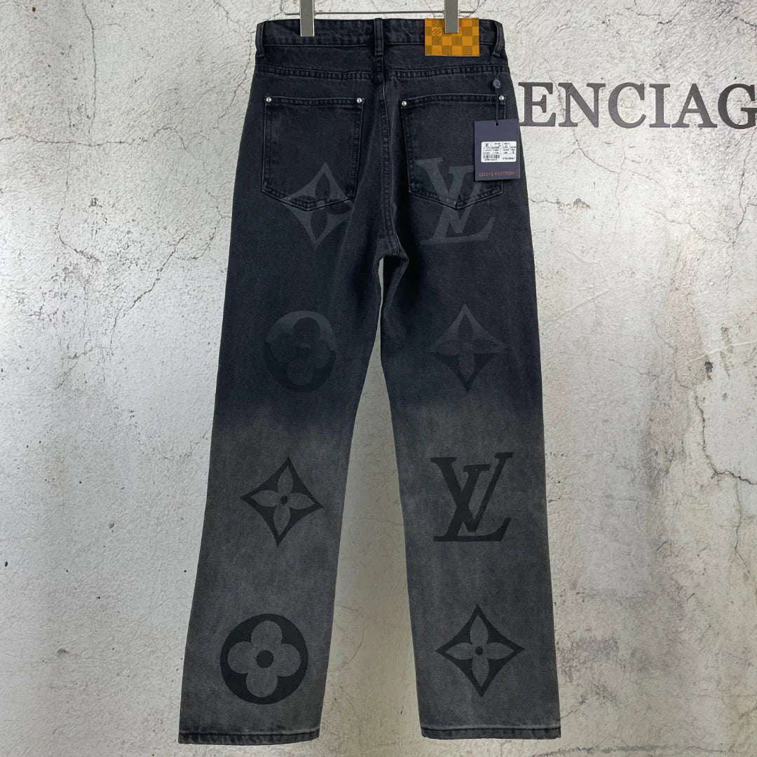 Fashion Casual Printed Black Grey Straight Denim Suit 1025031104