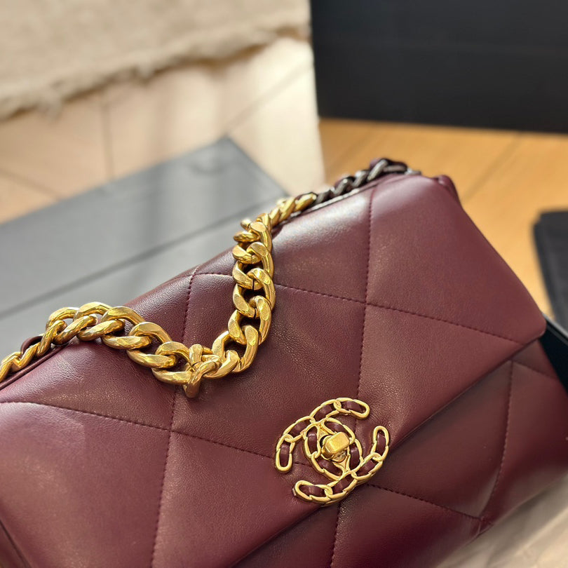 CNL Diamond check wine red chain bag 0724092501