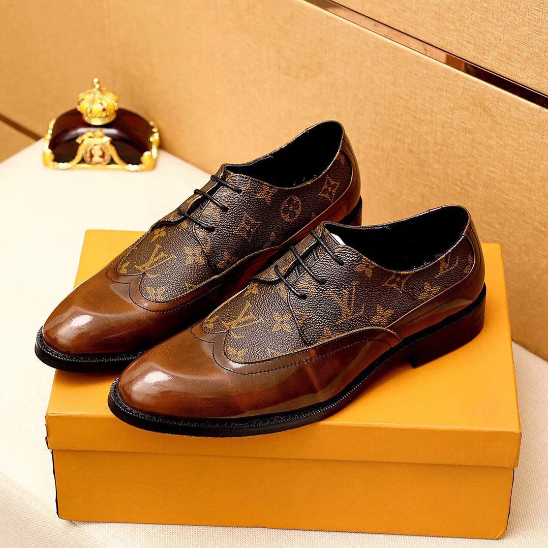 Luxury letter patent leather high-heeled classic Derby shoes